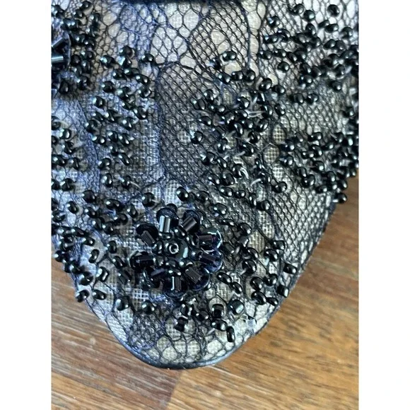 Vero Curio Heels Shoes Black Lace Floral Beaded High 4.5" Womens 10M Rhinestone - Picture 6 of 14